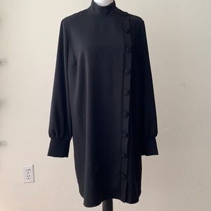 Long Sleeve Black Button Detail Dress